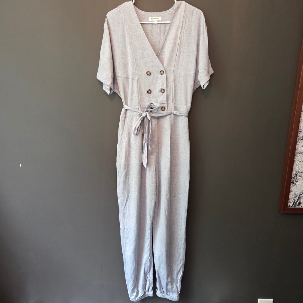 Heartloom Womens Linen Blend Double Breasted Jumpsuit Light Gray Chambray Size M